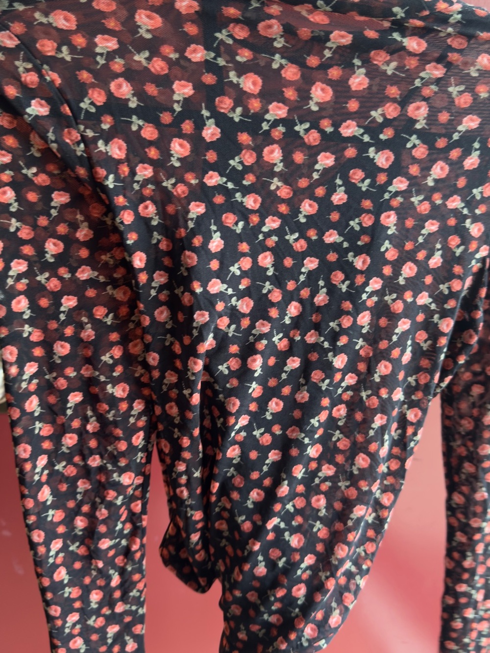 Hollister Black Long-Sleeve Pajama Top with Red Rose Print